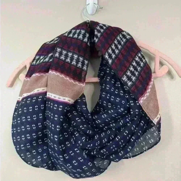 Geo Print Infinity Scarf Navy Maroon Pink White Abstract Boho Layering - Picture 1 of 4